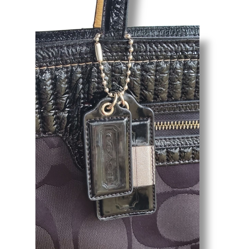Coach 18676 Quilted Poppy Black on Black Jacquard Silver Hardware Tote Bag - Picture 8 of 17